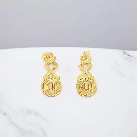 Garnet and Lab Grown Diamond Earrings in Gold Plated 925 Sterling Silver - Picture 3 of 3